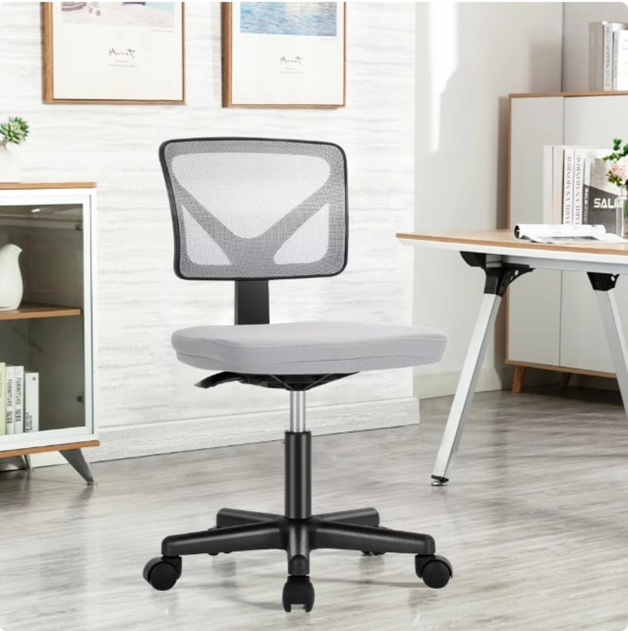 Armless Mesh Computer Chair Small Space Swivel Adjustable Low Back Task Chair for the Home Office